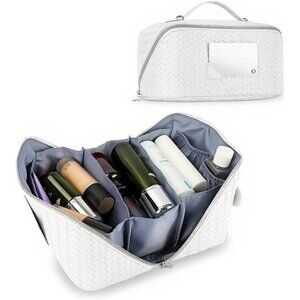 Large travel makeup bag with mirror hanging toiletry cosmetic organizer checkere